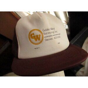 Mesh trucker Skater Cap  True Vtg 80s DENVER COLORADO SURVEYING Brown/beige OSFA
